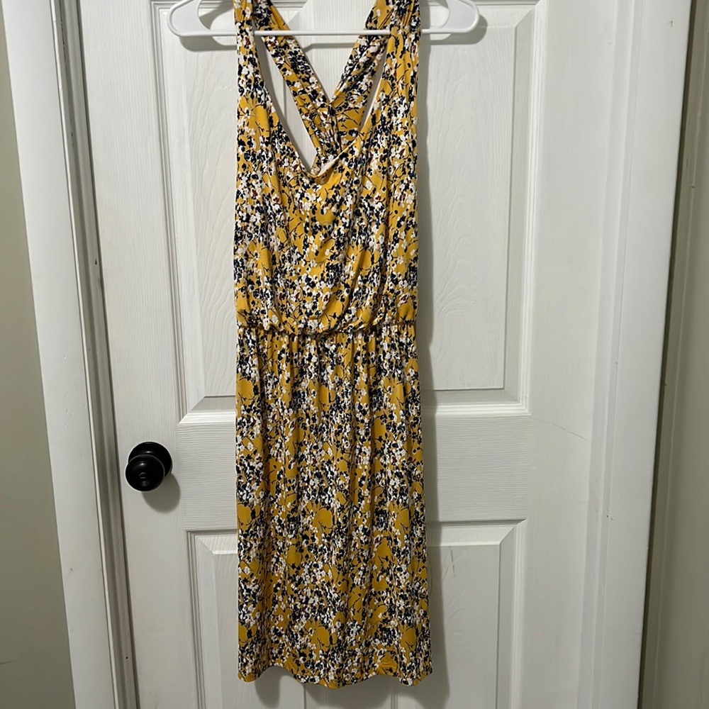 Floral mustard dress with crisscross back